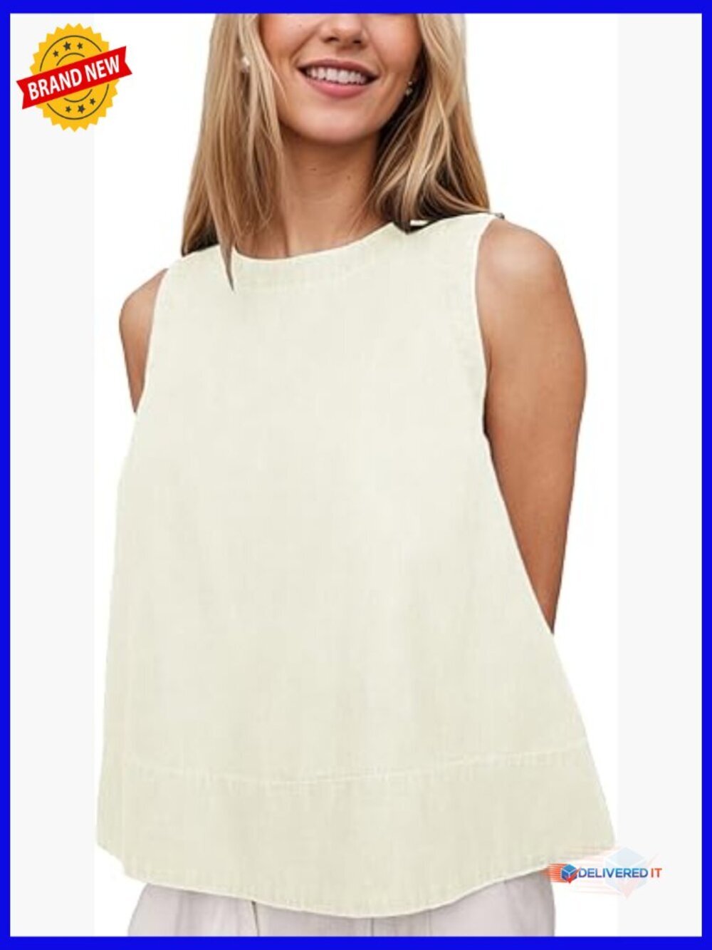 Y2K Sleeveless Denim Tank Top Women Loose Fit Crewneck Jean Vest
